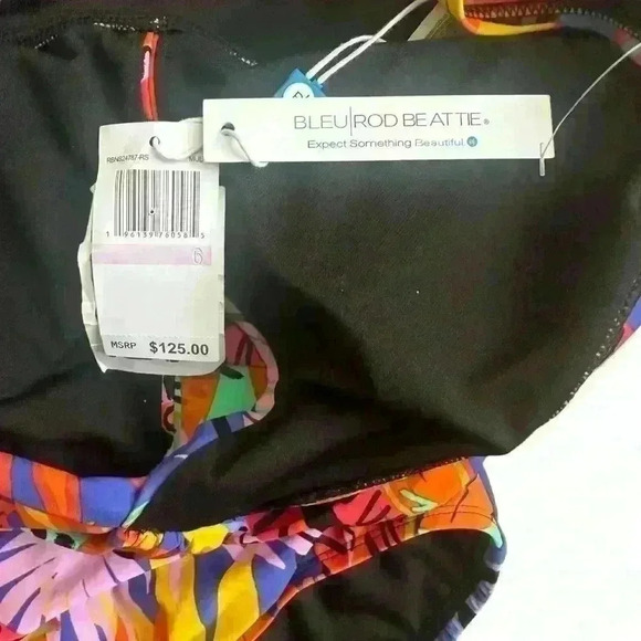NWT Bleu Rod Beattie 6 Multi Color Tropical One Piece Swimsuit Halter High Neck - Picture 3 of 4